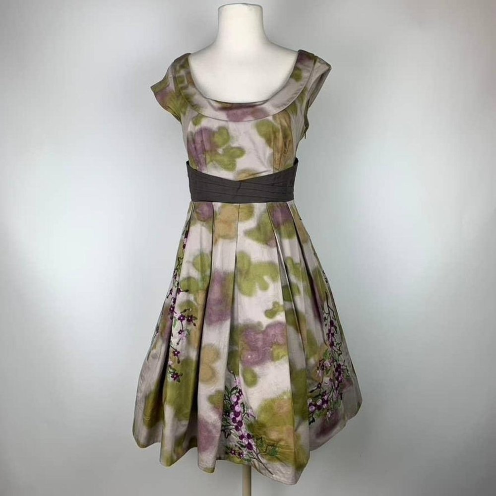 Floreat by Anthropologie Green and Purple Floral Midi Dress *Like New*